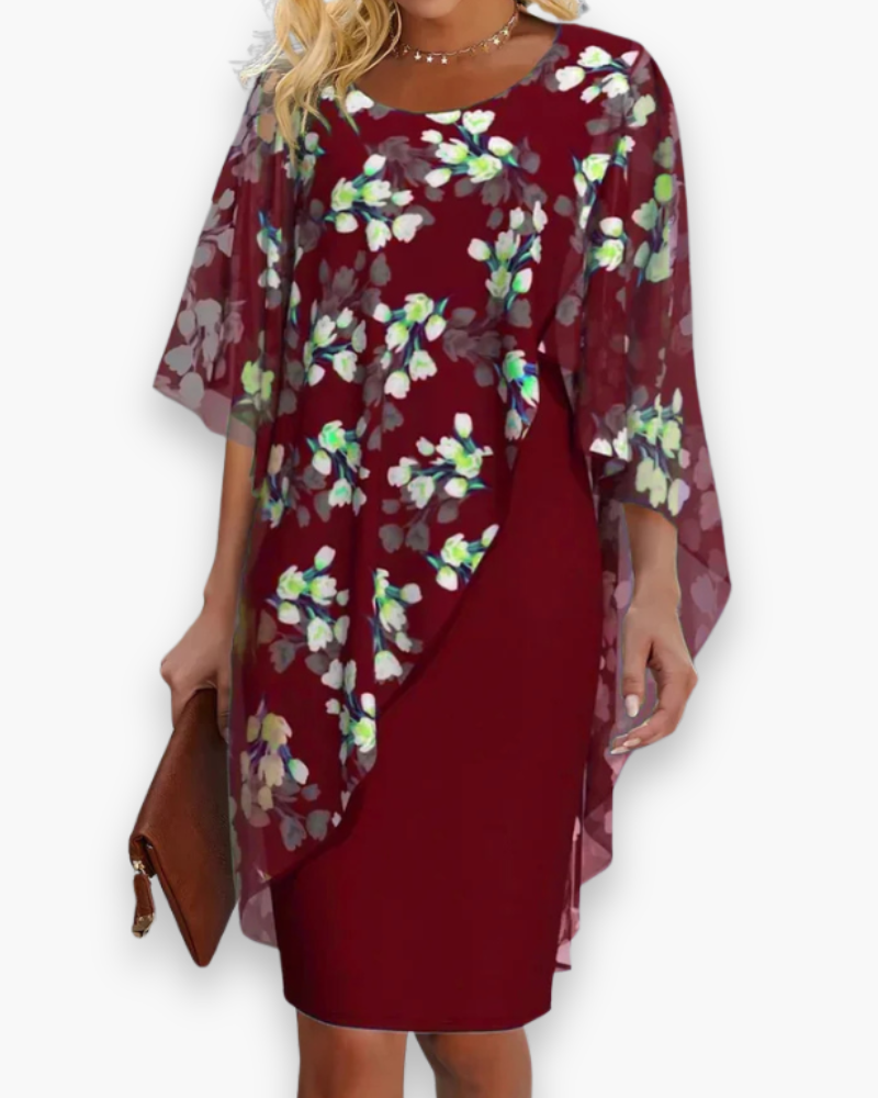 Damen Elegantes Blumenkleid | Midi für Hochzeitsgast