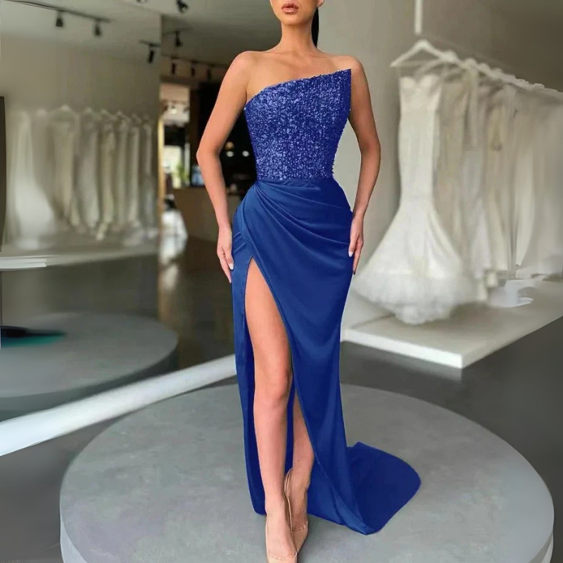 Damen Asymmetrisches Paillettenkleid Mit Hohem Schlitz | Elegant