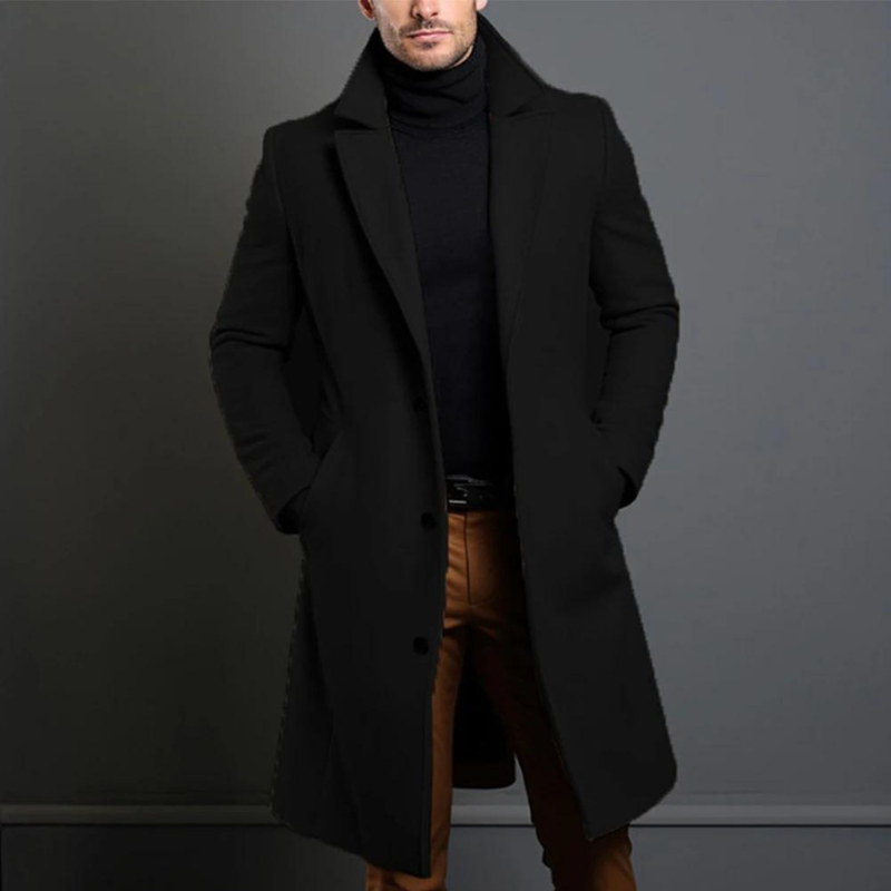 Mantel Herren Winterjacke | Langer Schnitt mit Reverskragen und Seitentaschen
