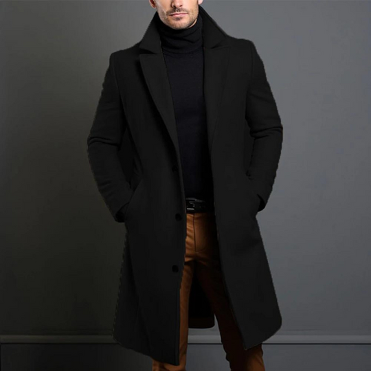 Mantel Herren Winterjacke | Langer Schnitt mit Reverskragen und Seitentaschen