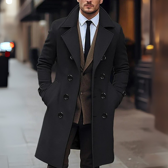Mantel Herren Winterjacke | Doppelreiher mit Reverskragen und Knopfleiste