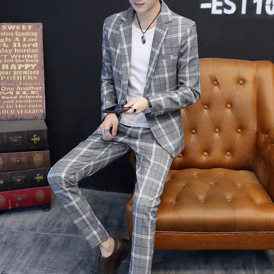 Herren Anzug 2-teilig Slim Fit | Hochzeitsgäste mit Schmalem Schnitt und Kariertem Design