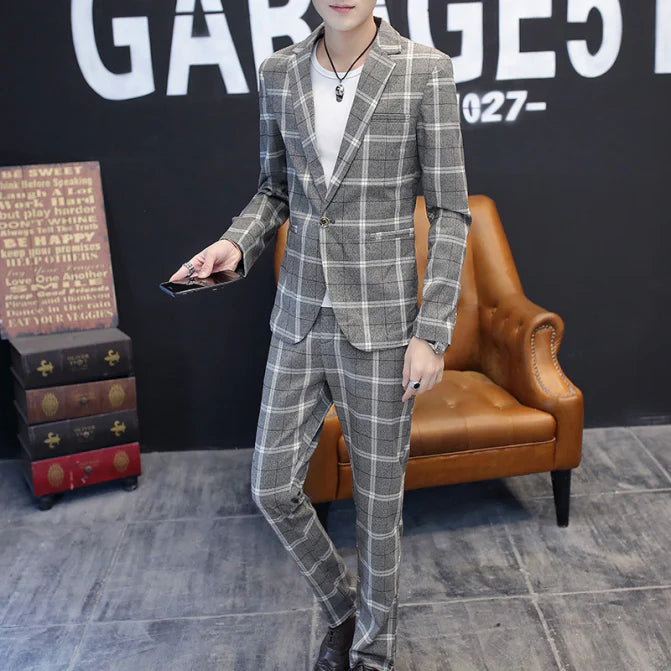 Herren Anzug 2-teilig Slim Fit | Hochzeitsgäste mit Schmalem Schnitt und Kariertem Design