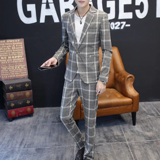 Herren Anzug 2-teilig Slim Fit | Hochzeitsgäste mit Schmalem Schnitt und Kariertem Design