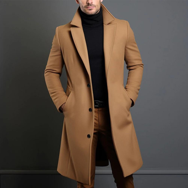 Mantel Herren Winterjacke | Langer Schnitt mit Reverskragen und Seitentaschen