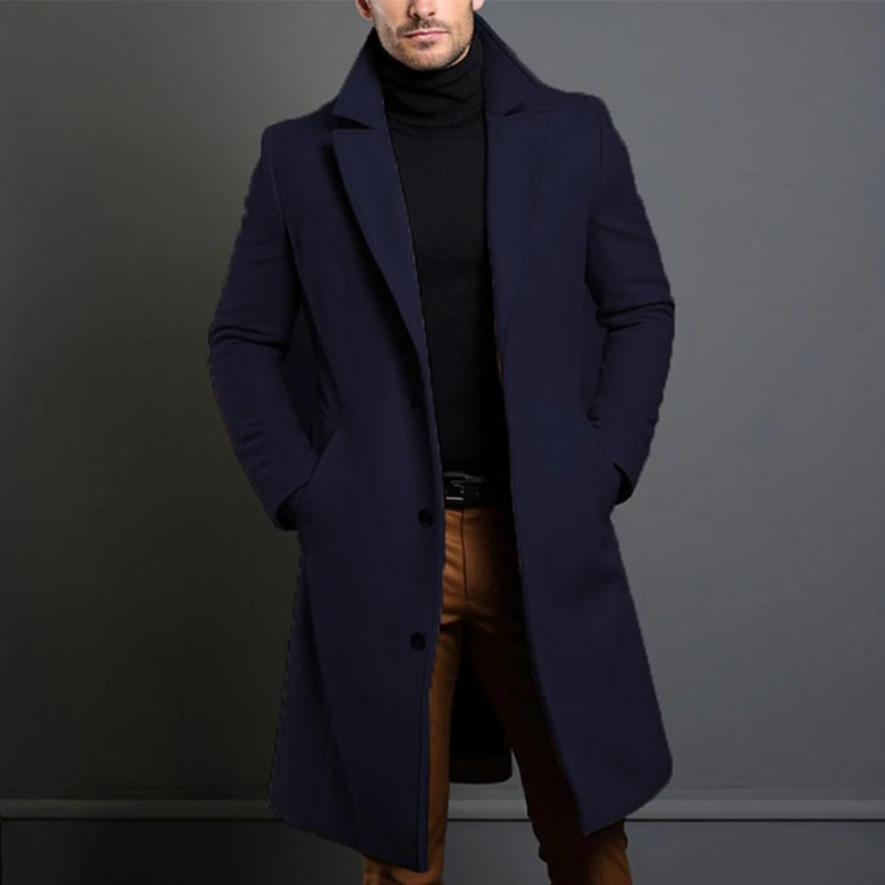 Mantel Herren Winterjacke | Langer Schnitt mit Reverskragen und Seitentaschen