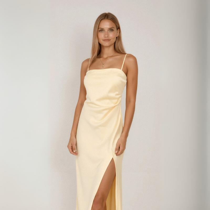 Damen Abendkleid | Träger Maxikleid mit Seitenschlitz