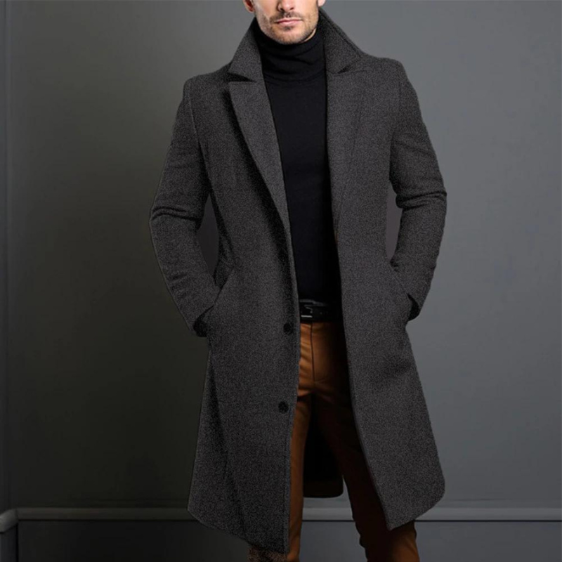 Mantel Herren Winterjacke | Langer Schnitt mit Reverskragen und Seitentaschen