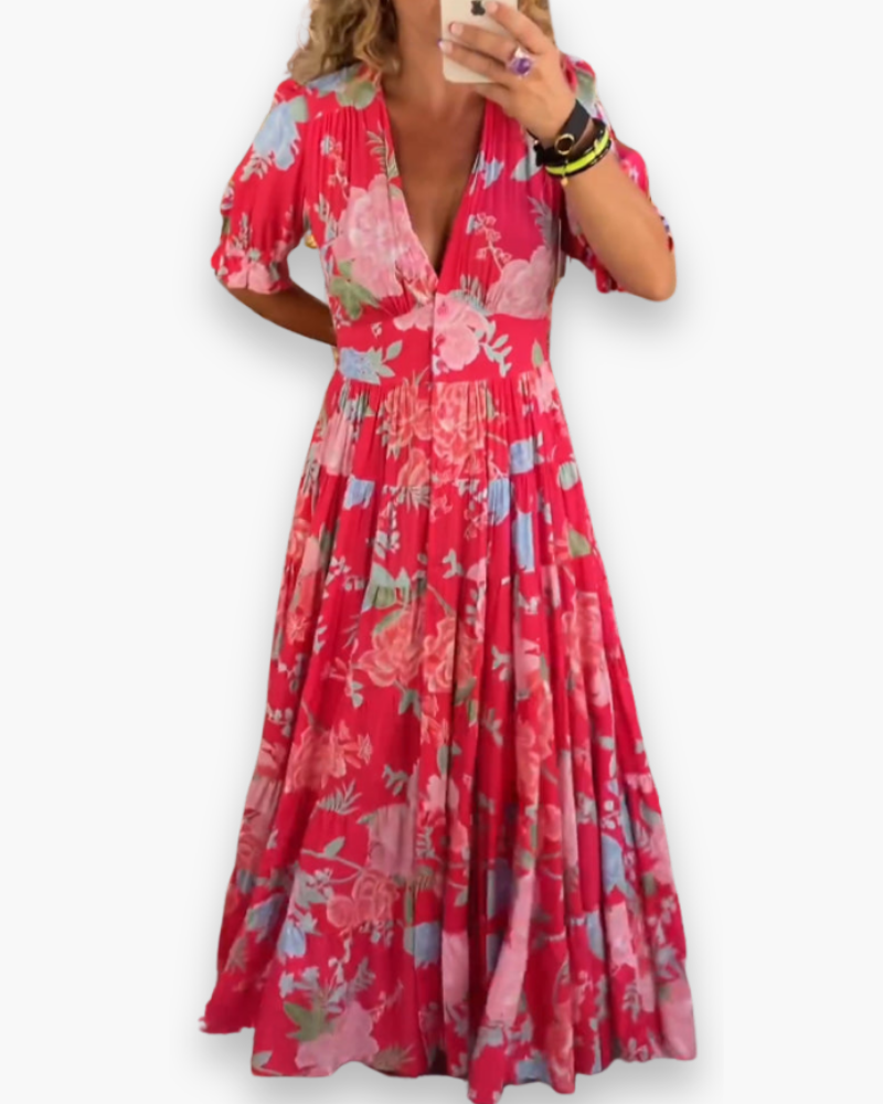 Damen Elegantes Blumendruck Kleid | Maxi Stil