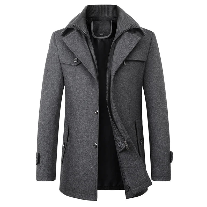 Mantel Herren Winterjacke | Stehkragen mit Reißverschluss und Taschen