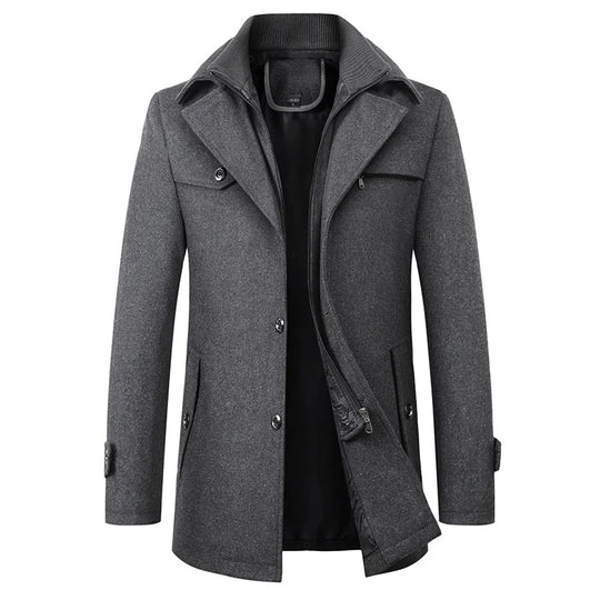 Mantel Herren Winterjacke | Stehkragen mit Reißverschluss und Taschen