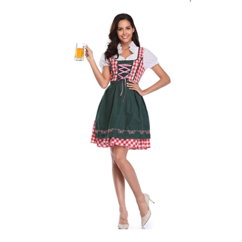 Damen Klassisches Kariertes Dirndlkleid | Midi