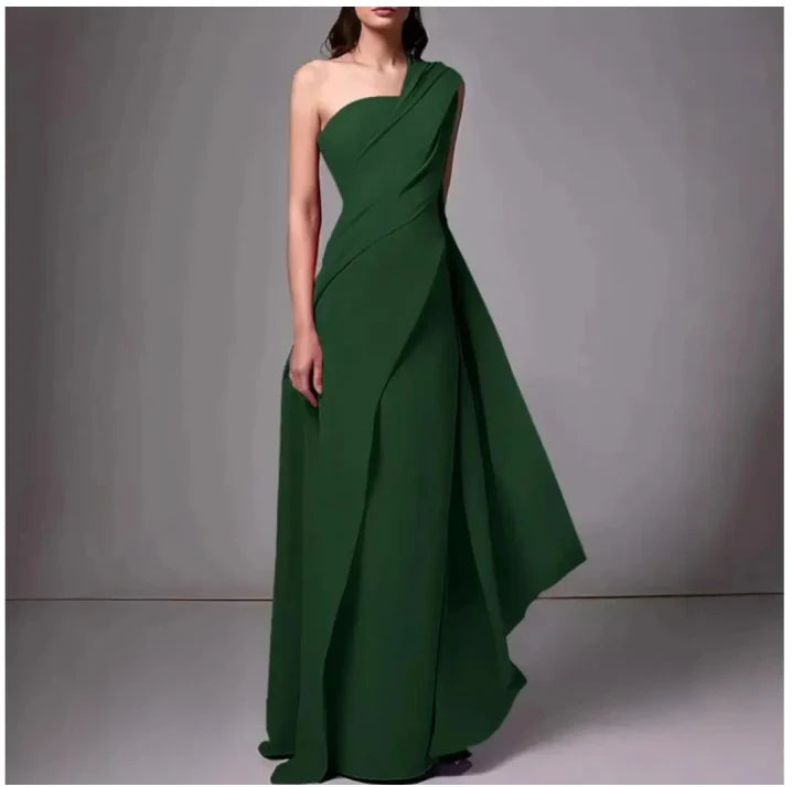 Damen Ballkleid | One-Shoulder Maxikleid mit Falten