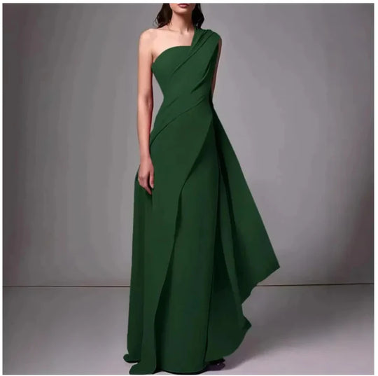 Damen Ballkleid | One-Shoulder Maxikleid mit Falten