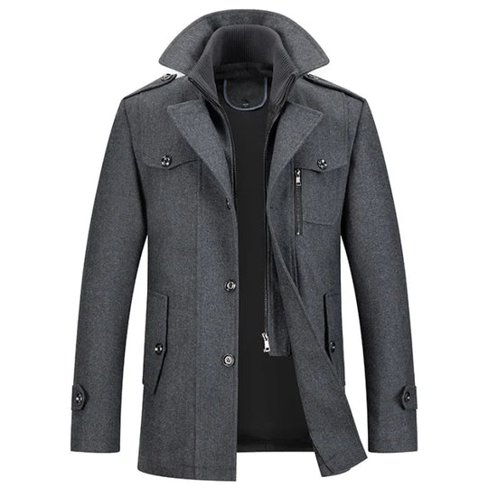 Mantel Herren Winterjacke | Stehkragen mit Taschen