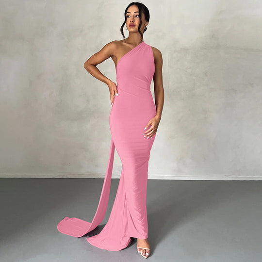 Damen Abendkleid | One-Shoulder Maxikleid mit Raffung