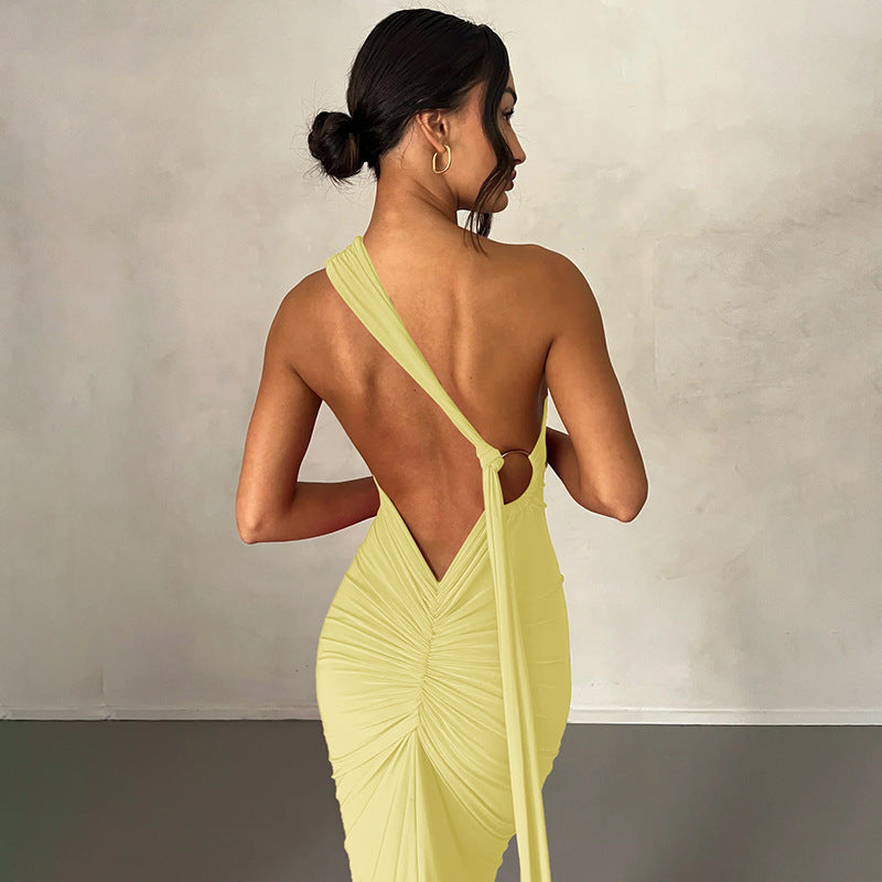 Damen Abendkleid | One-Shoulder Maxikleid mit Raffung