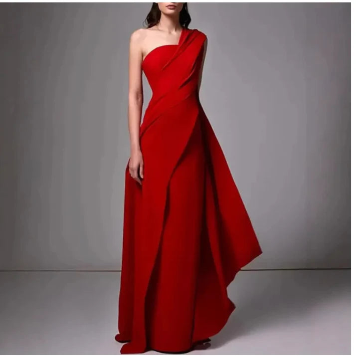 Damen Ballkleid | One-Shoulder Maxikleid mit Falten