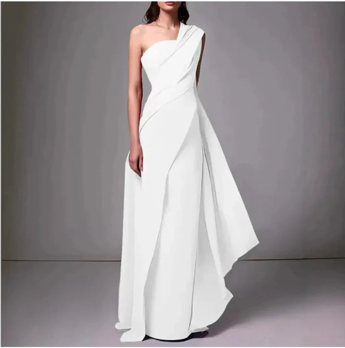 Damen Ballkleid | One-Shoulder Maxikleid mit Falten