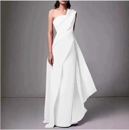 Damen Ballkleid | One-Shoulder Maxikleid mit Falten
