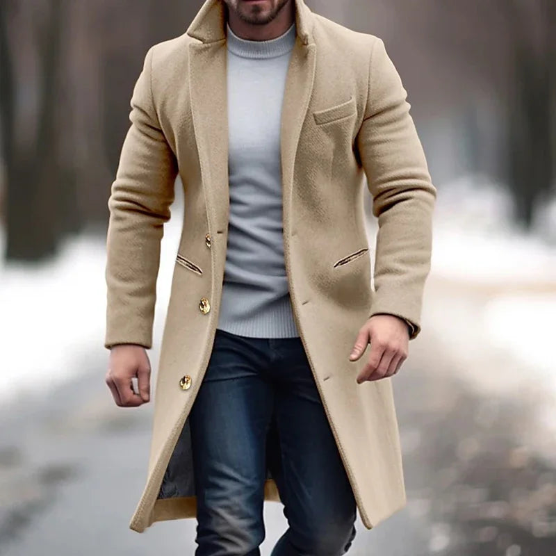 Mantel Herren Winterjacke | Langer Schnitt mit Reverskragen und Knopfleiste