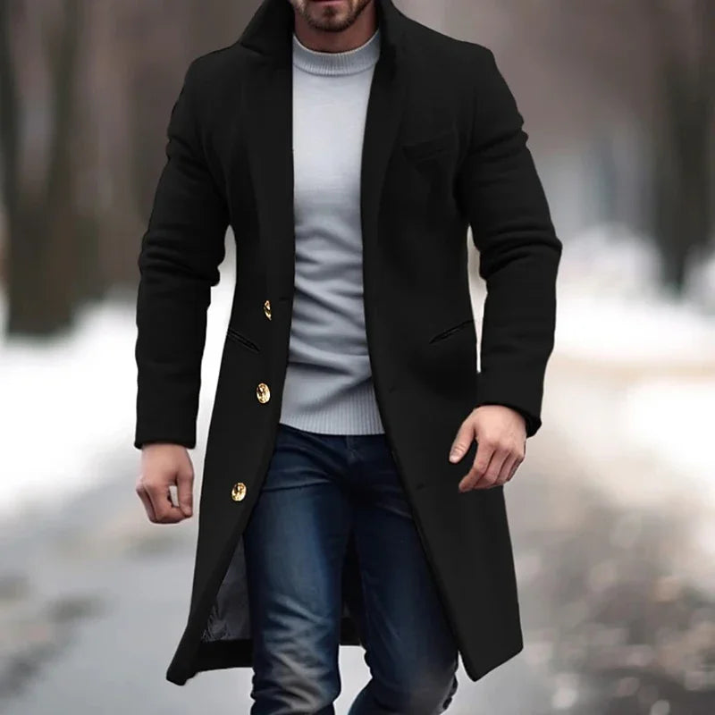 Mantel Herren Winterjacke | Langer Schnitt mit Reverskragen und Knopfleiste