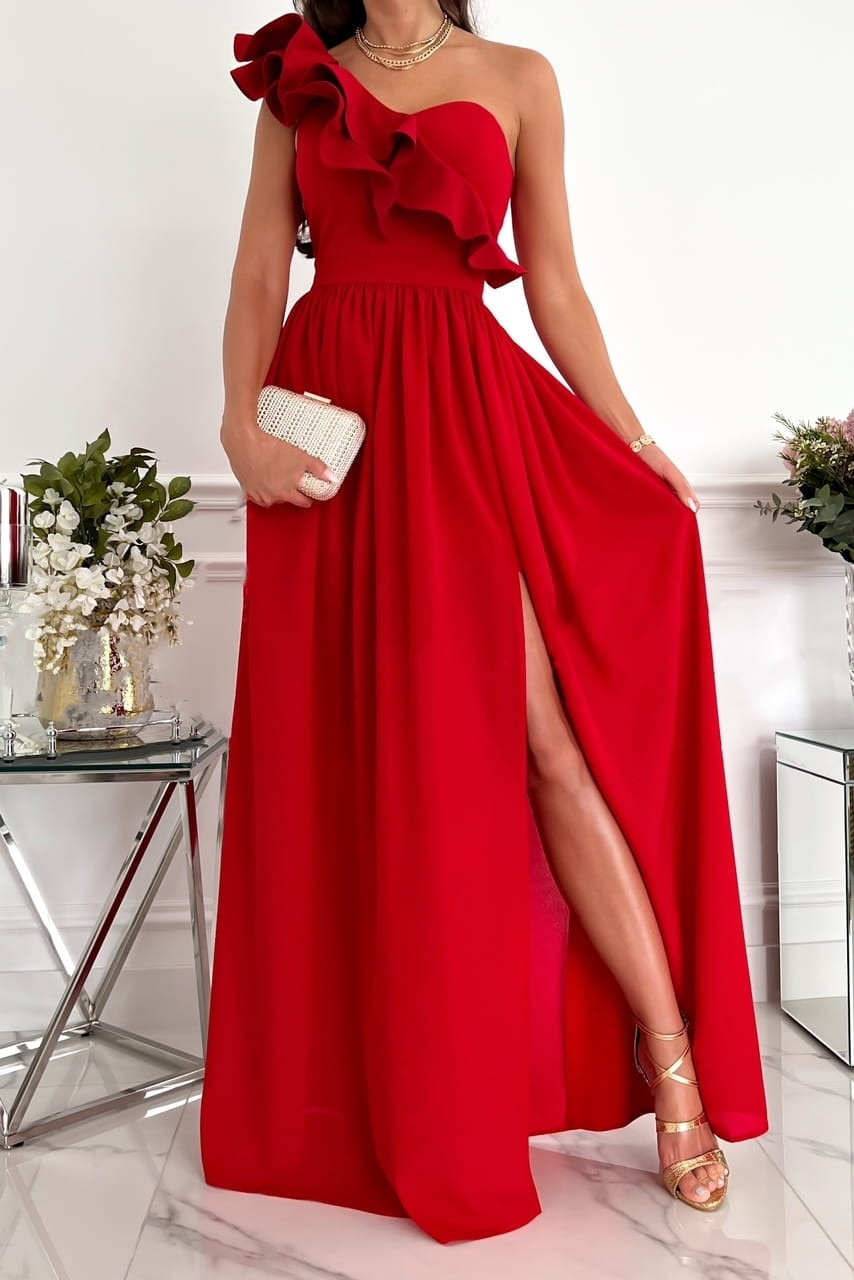Abendkleid Damen | One-Shoulder Mit Schlitz Maxi