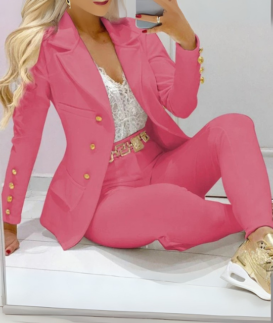 Damen Blazer Set mit Hose | Mit Knopfdetails