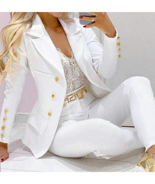 Damen Blazer Set mit Hose | Mit Knopfdetails