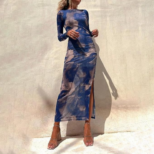 Damen Abendkleid mit Seitenschlitz und Rundhalsausschnitt | Midi