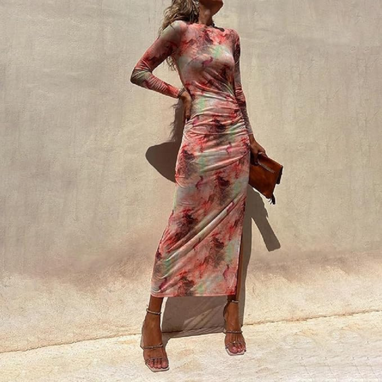 Damen Abendkleid mit Seitenschlitz und Rundhalsausschnitt | Midi