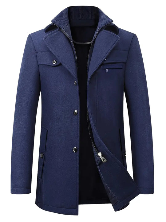 Mantel Herren Winterjacke | Stehkragen mit Reißverschluss und Brusttaschen