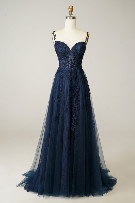 Damen Ballkleid mit Herz-Ausschnitt und Spaghettiträgern | Maxi