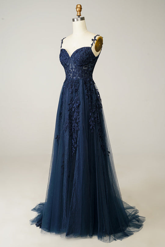 Damen Ballkleid mit Herz-Ausschnitt und Spaghettiträgern | Maxi