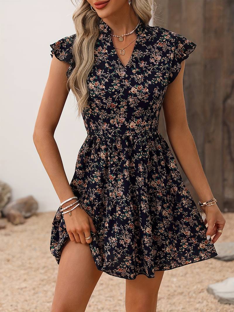 Rose – Kleid Mit Blumendruck Und V-Ausschnitt