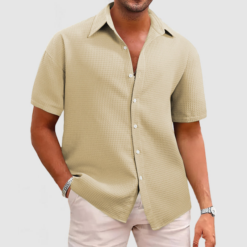Herren Elegantes Waffel-Strickmuster Hemd | Langarm Hemden Herren