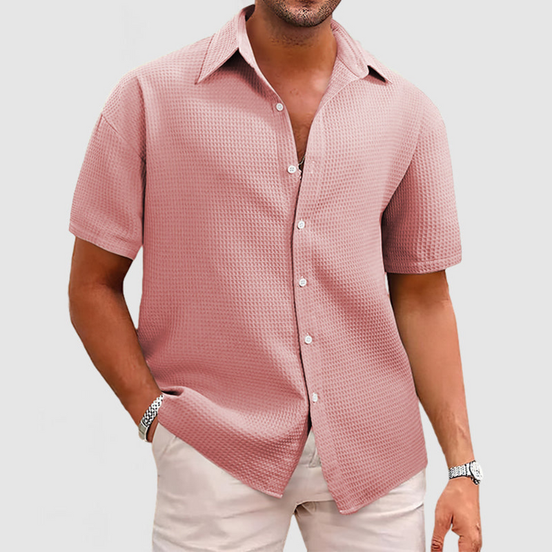 Herren Elegantes Waffel-Strickmuster Hemd | Langarm Hemden Herren