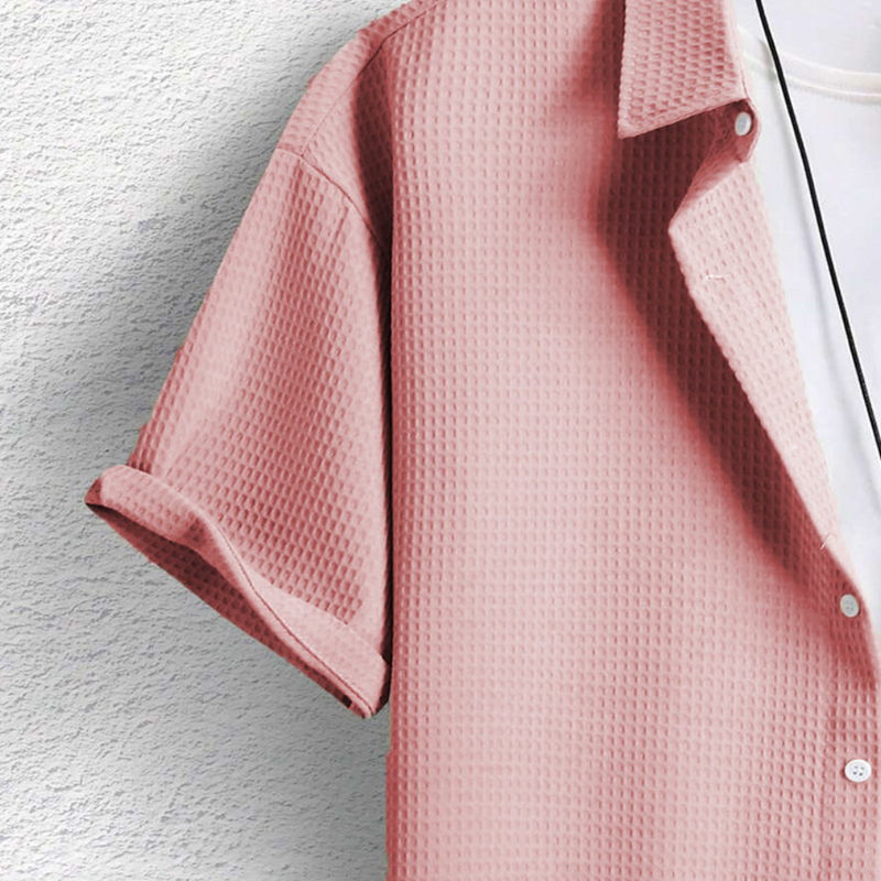 Herren Elegantes Waffel-Strickmuster Hemd | Langarm Hemden Herren