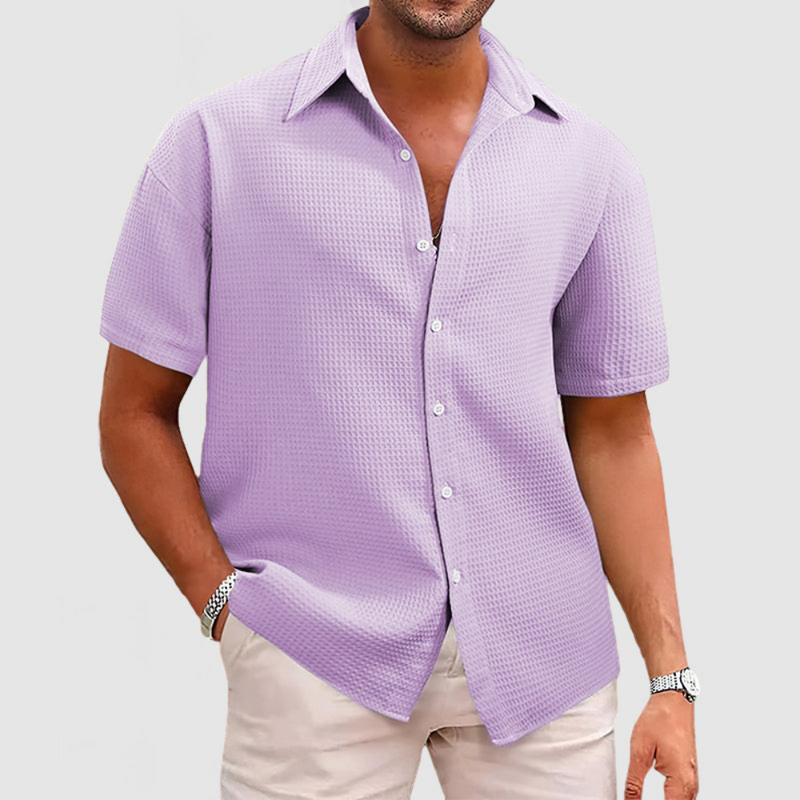 Herren Elegantes Waffel-Strickmuster Hemd | Langarm Hemden Herren