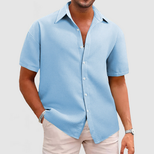 Herren Elegantes Waffel-Strickmuster Hemd | Langarm Hemden Herren