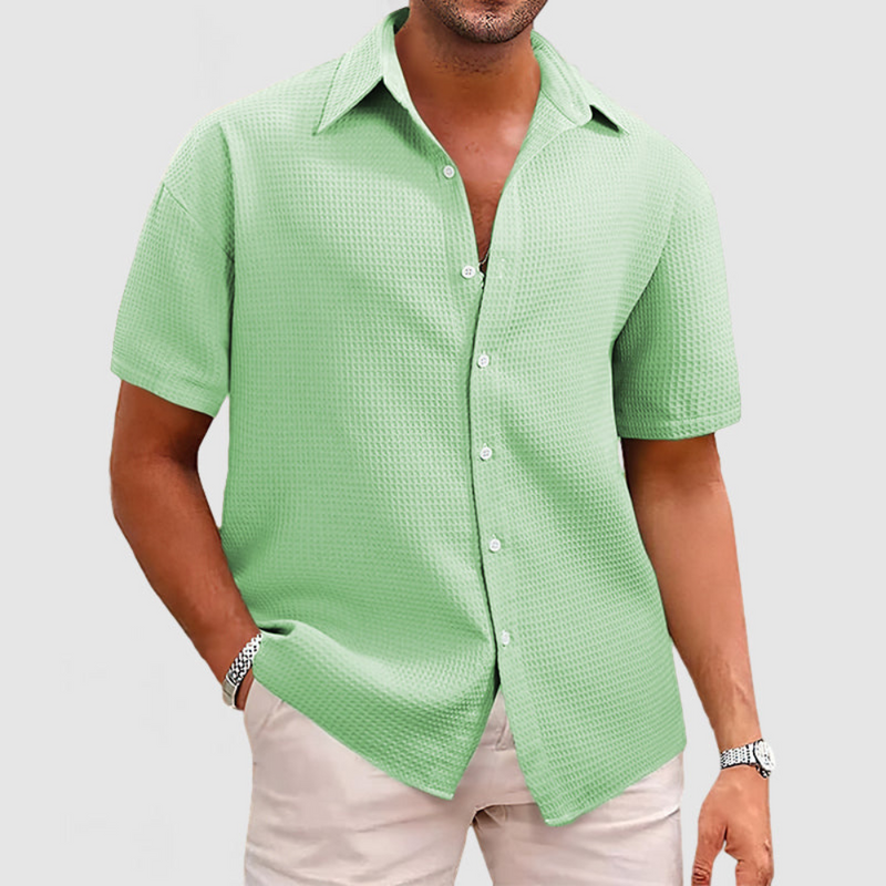 Herren Elegantes Waffel-Strickmuster Hemd | Langarm Hemden Herren