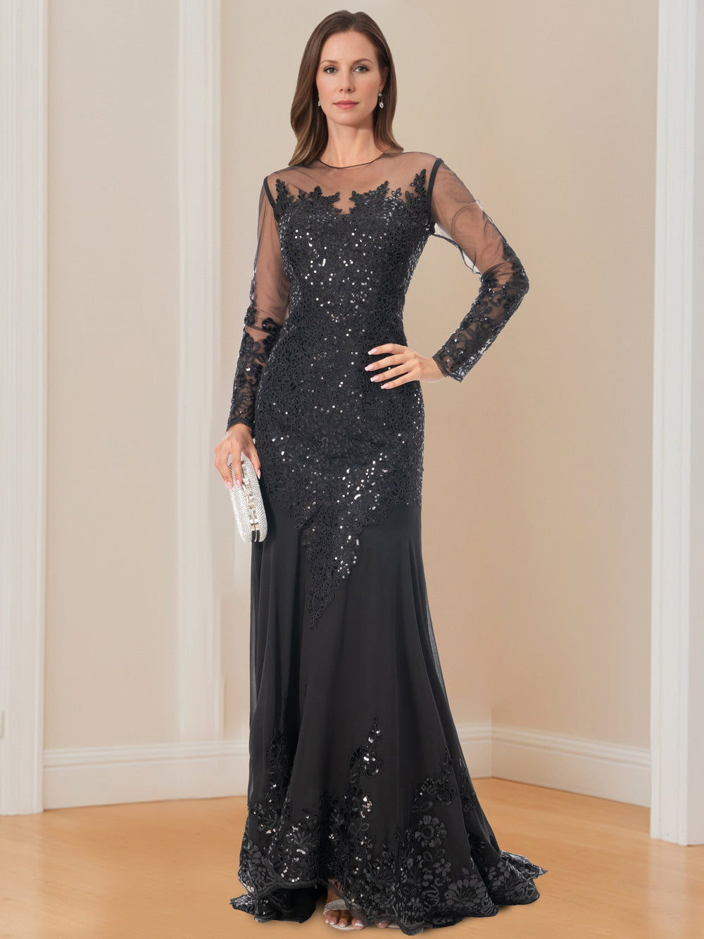 Damen Meerjungfrauen Paillettenkleid Mit Langen Ärmeln | Elegant