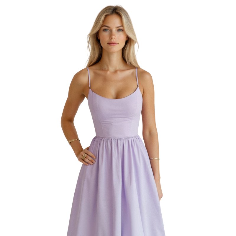 Abendkleid Damen | Spaghettiträger Midi Ausgestellter Rock