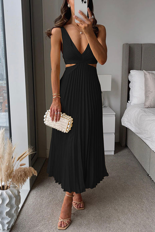 Abendkleid Damen | Midi mit V-Ausschnitt und Faltenrock