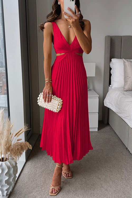 Abendkleid Damen | Midi mit V-Ausschnitt und Faltenrock