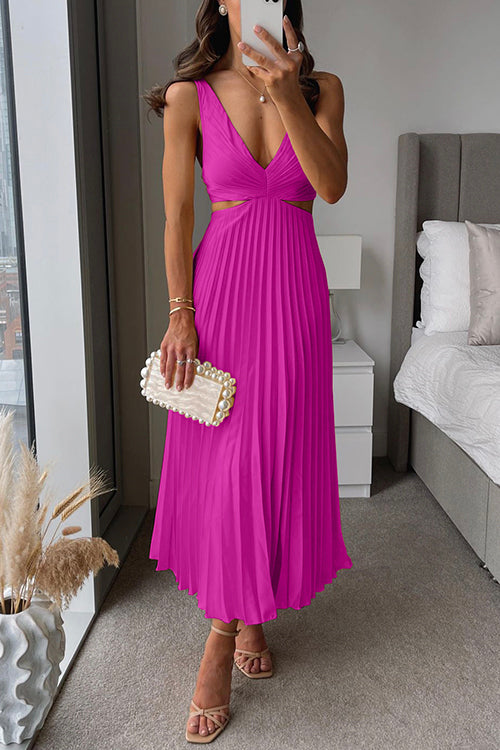 Abendkleid Damen | Midi mit V-Ausschnitt und Faltenrock