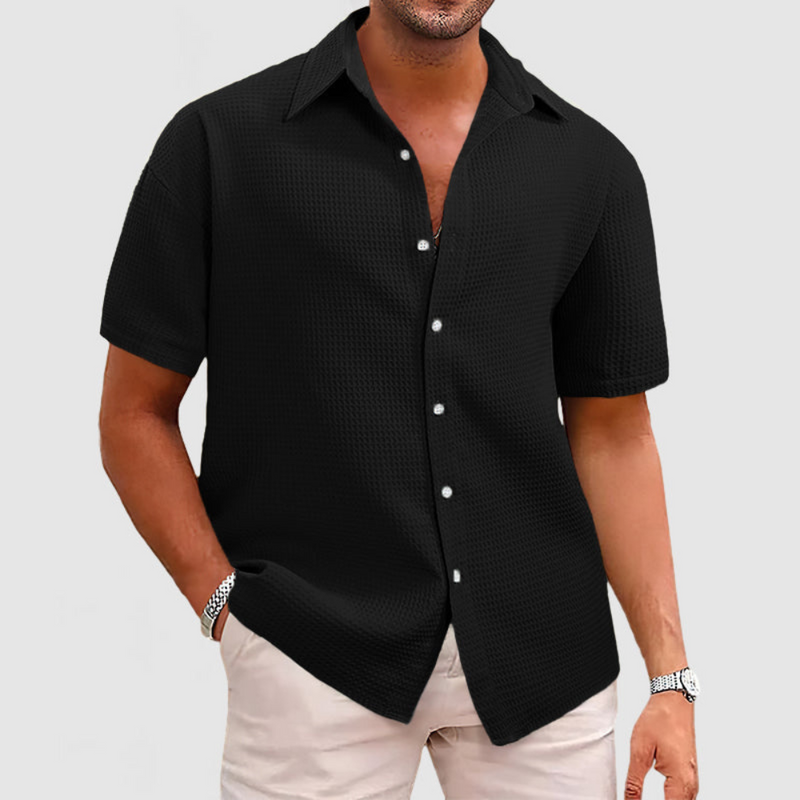 Herren Elegantes Waffel-Strickmuster Hemd | Langarm Hemden Herren