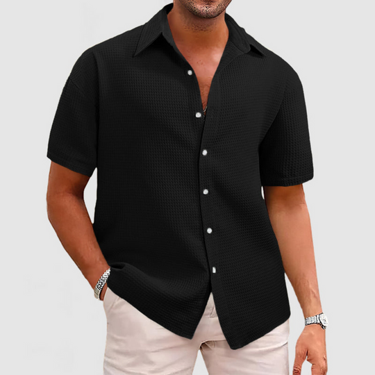 Herren Elegantes Waffel-Strickmuster Hemd | Langarm Hemden Herren