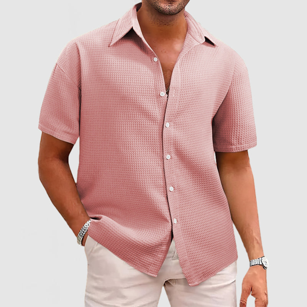 Herren Elegantes Waffel-Strickmuster Hemd | Langarm Hemden Herren