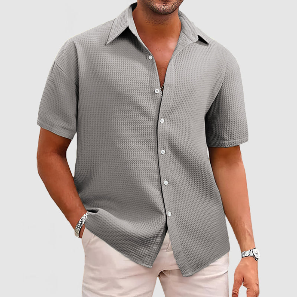 Herren Elegantes Waffel-Strickmuster Hemd | Langarm Hemden Herren